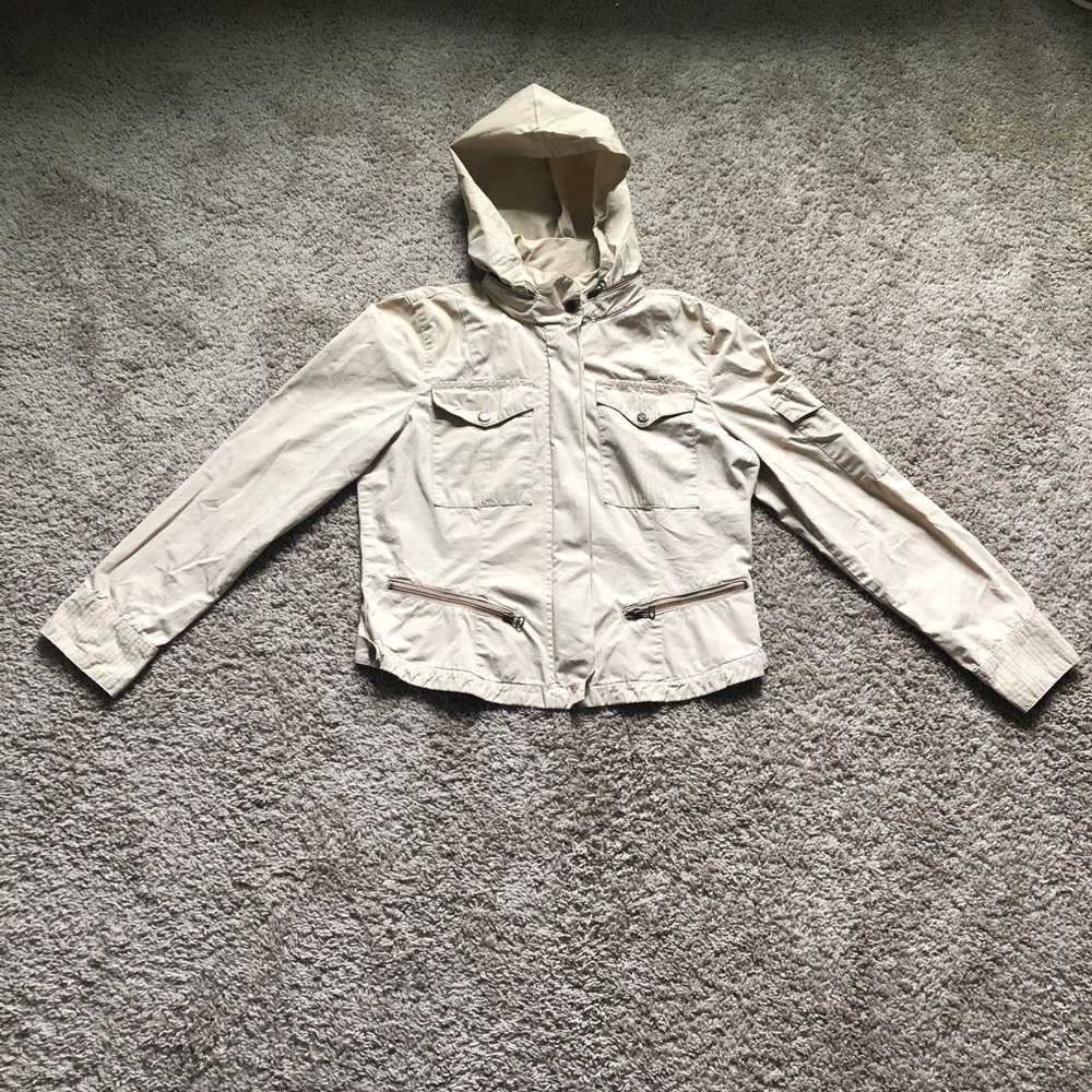 vinatge early 2000s Tommy Hilfiger khaki utility jacket with hood